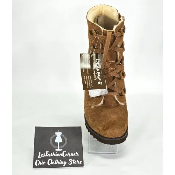 NWD Bearpaw Women's Brown Suede Bonnie Wedge Boot Zip Bootie Size 8 1809 - Picture 15 of 16